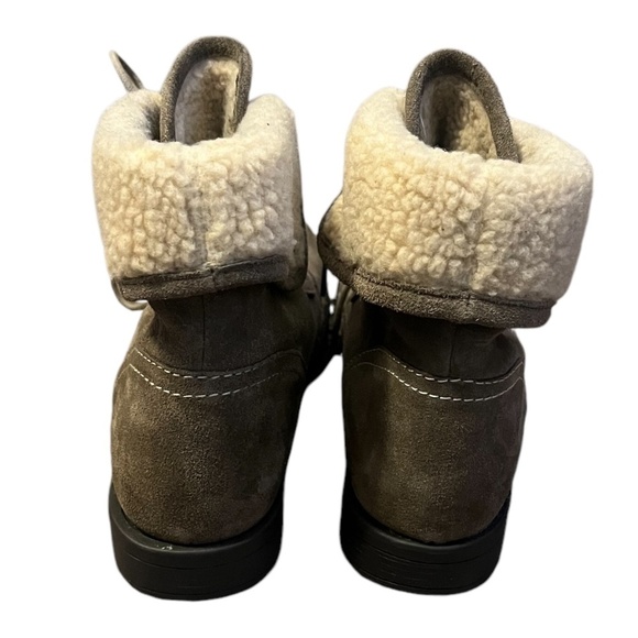 Diba Women's Combat Boots Ankle taupe Suede Lace Fold Over Shearling, Size 8‎ - Picture 2 of 8